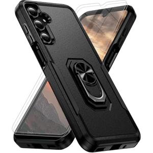 for Samsung Galaxy A16 5G Phone Case [15 FT Military Grade Drop Protection] with 2X Tempered Glass Screen Protector, Heavy-Duty Shockproof Magnetic Kickstand Case for Samsung Galaxy A16 5G (Black)