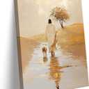 Jesus Leaving 99 Sheep Canvas Wall Art Jesus And Lamb Wall Decor Picture Christ The Good Shepherd Lost Lamb In Poster Print for Living Room Bedroom Church Home Room Decoration Prepare To Hang (24L" x 16W"-canvas)