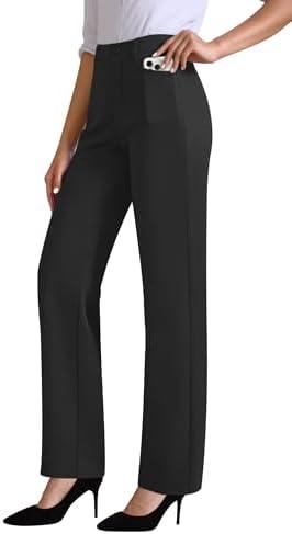 JEKAOYI Womens Dress Pants Stretchy Work Pants High Waisted Business Trousers Pull On Casual Slacks with Pockets Size L
