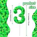 Green Pixel 3rd Birthday Number Candles, Number 3 Candle Cake Topper Decorations for Green Pixel Game Themed Parties, Birthday Cake Candles for Boys Girls Kids Party Supplies