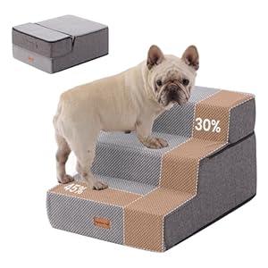 Gardner Pet Dog Stairs for Small Dogs 14" H, 3-Step Extra Wide Dog Steps for Bed, Pet Stairs for Bed and Couch with Durable Non-Slip Waterproof Fabric Cover and Soft Foam, Grey
