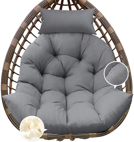 Tycdiose Outdoor Hanging Egg Chair Cushion Replacement, Thicken Egg Chair Cushion Waterproof Basket Eggs Chairs Cushion with Headrest Pillow, U-Shaped Cushions for Hanging Eggs Chairs Swing (Grey)