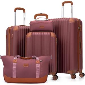 Cosbarn Luggage Sets, Lightweight Durable Hardshell, 5 piece Suitcase Sets Suitcase set with 360° Spinner Wheels, TSA-approved Lock, Checked Family Travel, 20/24/28 Inch,Duffel, Toiletry Bags