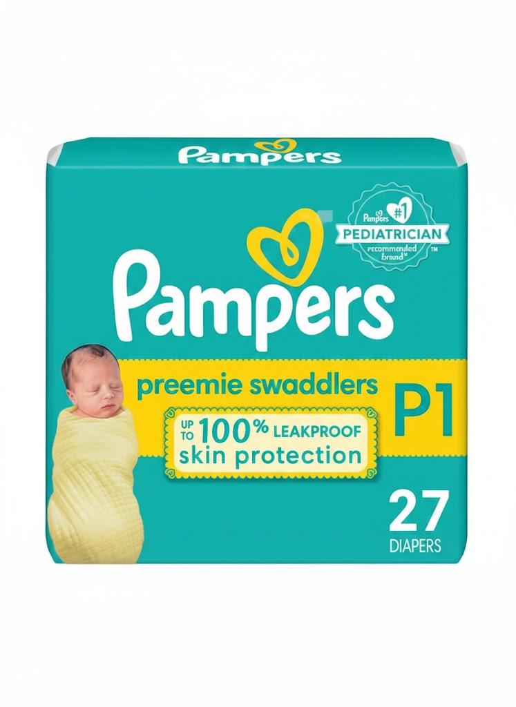 Pampers Baby Diapers - Swaddlers - Size P1, 27 Count, Ultra Absorbent Disposable Preemie Diaper