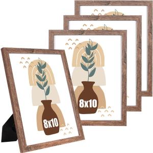 kennethan 8x10 Picture Frame Rottern Brown 4 Pcs in 1 set Wooden Frame can Display 8x10 Without Mat on the Wall for gift,home decoration, holiday