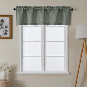 Lecloud Olive Green Valance for Windows, 14 Inch Faux Linen Textured Small Window Valances Kitchen Curtain, Rod Pocket Curtain for Bathroom Laundry Basement, 60" W x 14" L, 1 Piece