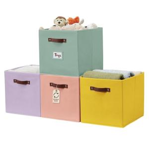 DECOMOMO Storage Baskets, 13x15x13 Storage Cube Bins with Labels for Organizing Shelves Kallax (Kallax / 4pcs, Rainbow) 2 Pack