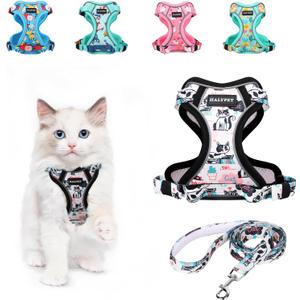 Halypet Cat Harness and Leash Set[MAX Safety 4th-Gen] Cute Escape Proof Vest Harness for Girl&Boy Cat Walking, Comfortable Adjustable Leash and Reflective Strips for Outdoor Kitten, XS Inky Meowy (X-Small (4-6lb), H603 Pro Inky Meowy)