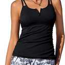 Summer Mae Tankini Swimsuits for Women Bathing Suits Top Ruched Two Piece Tummy Control Round Neck with V-Wire Swim Suits L
