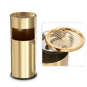 BEAMNOVA Trash Can with Lid Outdoor Indoor Stainless Steel Commercial Garbage Bin Waste Container for Patio Yard Garage with Inside Barrel, Gold, 9.8 in x 24 in (D * H)