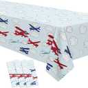 Airplane Party Decorations Tablecloth Boy's Birthday Baby Shower, 3 Pack Disposable Aviation Theme Airplane Birthday Party Supplies Tablecover, 55in x 86in