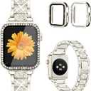 Mesime Compatible for Apple Watch Band with Screen Protector Case, Jewelry Replacement Bands 46mm 45mm 44mm 42mm 41mm 40 mm 38mm 2 Pack Protective Cover for iWatch Series 11/10/9/8/7/6/5/4/3/2/1/SE Women (Star Light)