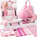 Pilates Kit, Pilates Equipment for Home Workouts, Home Pilates Essentials Kit for Women with Pilates Ring and Ball Set, Socks, Ankle Resistance Bands with Cuffs, Resistance Band and Massage Ball, Pink