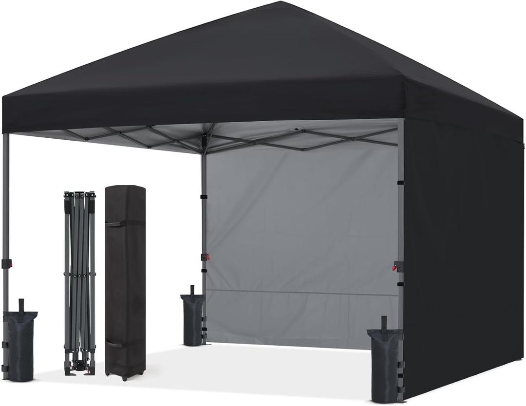 ABCCANOPY Easy Pop up Canopy Tent with 2 Sidewalls for Outdoor Sun Blocking or Rain Protection,10x10, Black