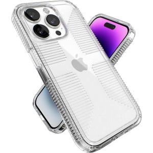 Speck Clear iPhone 14 Pro Case - Slim Phone Case with Drop Protection, Scratch Resistant & Anti Yellowing Case with No Slip Grip for iPhone 14 Pro 6.1 Inch Model - GemShell Grip Hard Case