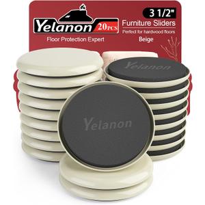 Yelanon Furniture Sliders for Carpet - 20 PCS Heavy Duty Moving Pads 3 1/2" - Sliders for Furniture on Carpet, Reusable Furniture Moving Sliders for Easy Glide