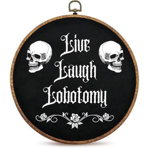 Gothic Wall Decor,Funny Humor Goth Home Decor,Live Laugh Lobotomy Sign For Gothic Decor,Dark Black Wall Art Hanging for Bedroom,Kitchen,Bathroom,Office (skull)