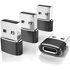 Elebase USB to USB C Adapter 4 Pack,USBC Female to A Male Car Charger,Type C Converter for iPhone 16 16e Pro Max,15 14 13 12 Plus,Apple Watch iWatch 10 9 8,iPad Air,Samsung Galaxy S25,Serial Adaptor
