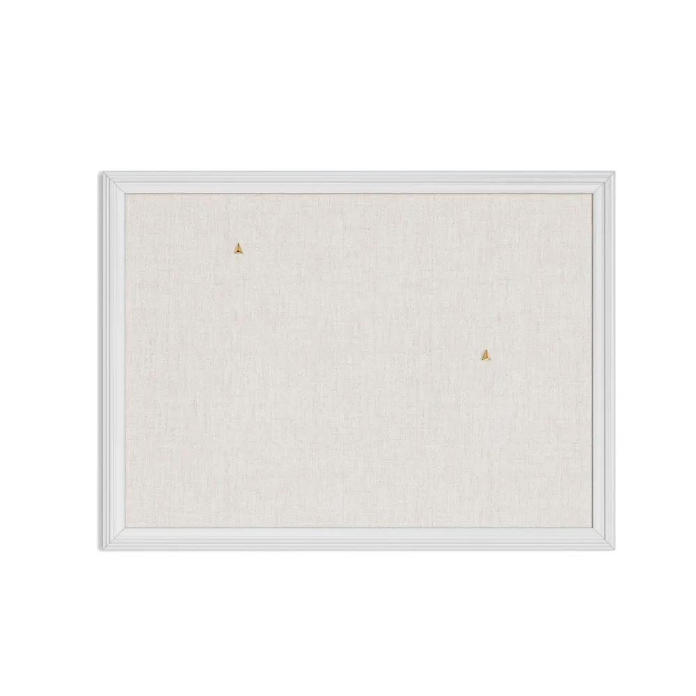 U Brands Farmhouse Linen Bulletin Board, 23"x17", White Wood Style Frame, Industrial Grade Pinning Surface
