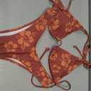 MakeMeChic Women's Polka Dots Triangle Thong Bikini Sets Floral Cute Bathing Suit Swimsuits Floral Print Brown Small