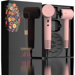 AINA Hair Dryer,Blow Dryer with Diffuser Brush Comb for Women - BLDC Hair Dryer - Brushless Motor, 110,000 RPM Lightweight,Ionic Travel, 3 Magnetic Attachments 110V/ALCI(Baby Pink)