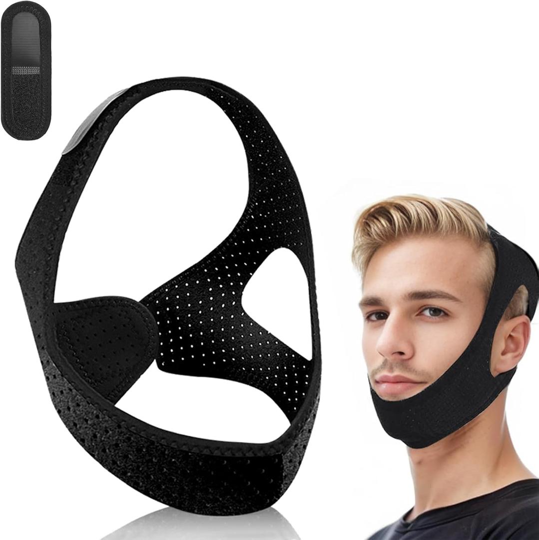 Chin Strap for Sleeping, Comfortable Anti Snoring Devices, Adjustable Breathable Chin Strap for CPAP Users for Men and Women, Simple and Effective Snoring Solution - Black