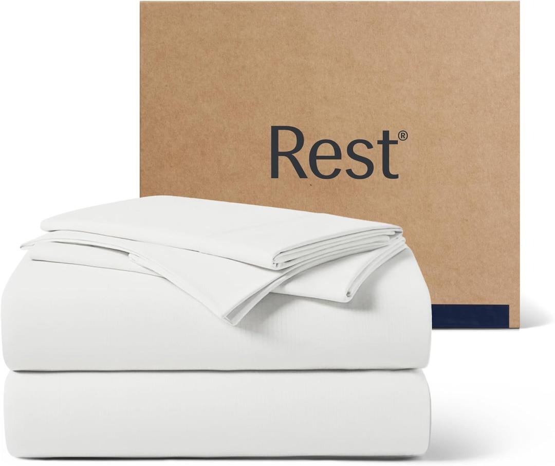 REST Evercool+ Starter Sheet Set, Cali King, White, Breathable Bed Sheet for Hot Sleeper and Night Sweats, with Pillowcases, Ionic+ Self-Cleaning Silver Yarn for Sensitive Skin, 3PCS No Flat Sheet