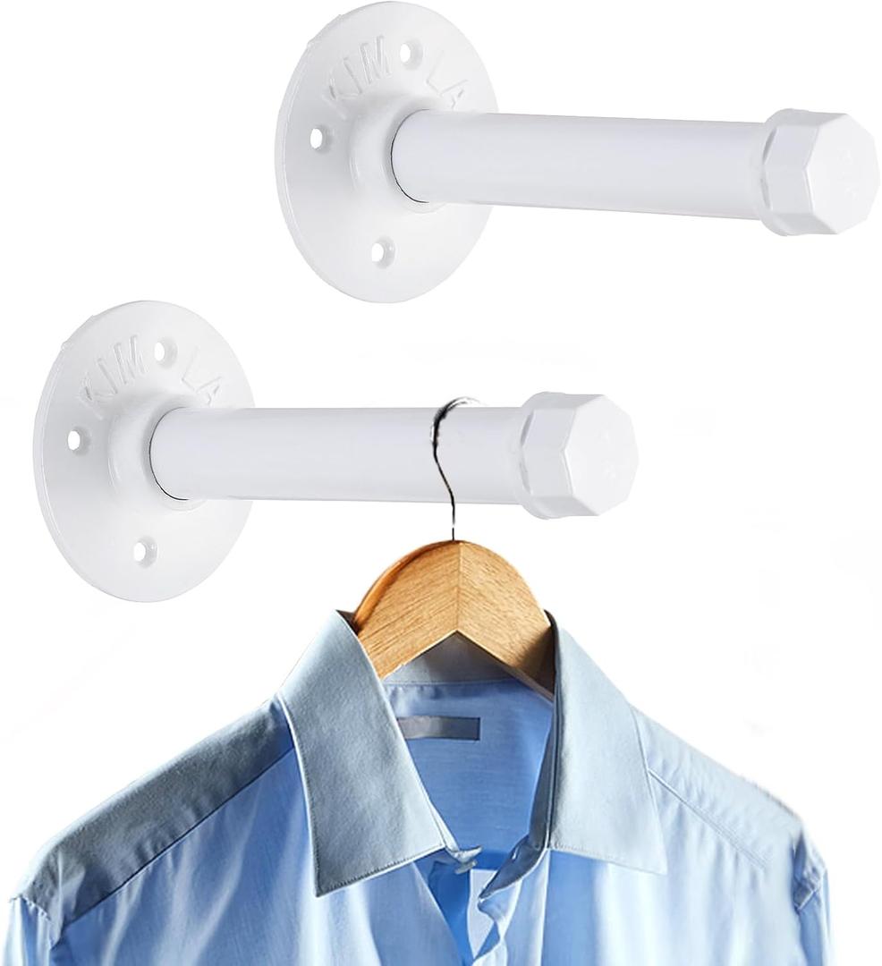 Sumnacon 2 Pcs 5.9 Inch Industrial Pipe Clothes Bar - Heavy Duty Rustic Metal Coat Hanger with Screws, Wall-Mounted Garment Holder Rack for Bedroom/Bathroom/Cabinet/Boutique/Clothing Store, White