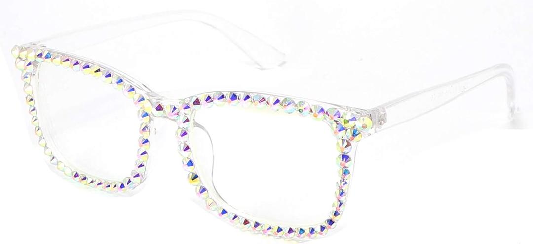 Square Rhinestone Reading Glasses For Women Blue Light Blocking Computer Readers Glasses (Transparent)