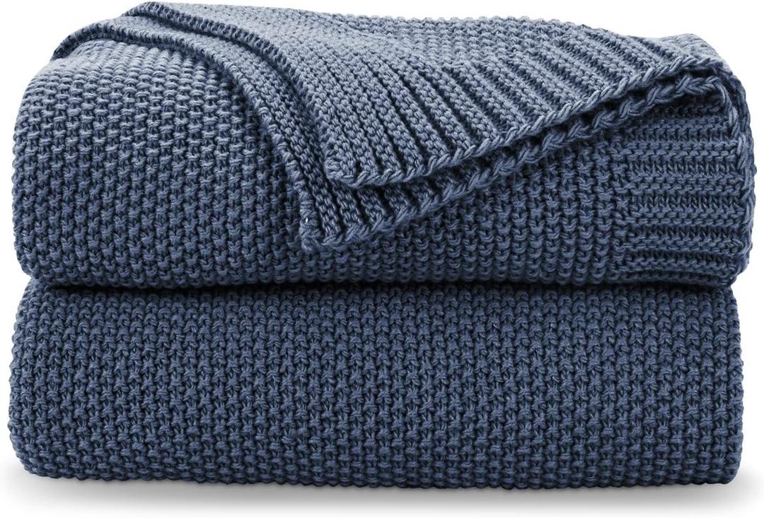CozeCube Blue Throw Blanket for Couch, Soft Cozy Cable Knit Throw for Bed Sofa Living Room, Lightweight Warm Decorative Farmhouse Christmas Blanket, 50"x60", Dusty Blue