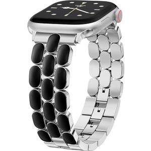 Wearlizer Metal Band Compatible with Apple Watch Bands for Women 44/45/46/49/42mm, Enamel Stainless Steel Strap for iWatch Series 3/2/1