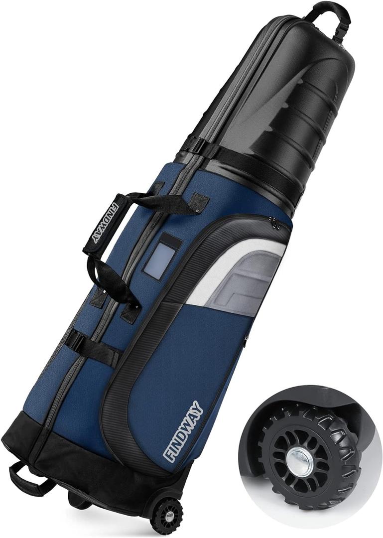 findway Golf Travel Bags for Airlines with Wheels and ABS Hard Case Top, Protect Your Clubs, Waterproof 1680D Oxford Fabric and Oversize Tank Wheels, Lightweight and Easy to Maneuver (Blue)