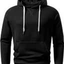 JMIERR Mens Hoodies Sweatshirt Casual Ribbed V-stitch Neckline Solid Drawstring Pullover Sweatshirts 2025 Fall Fasion (X-Large, Black)