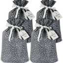 Premo Pack: Dazzling Fabric Gift Bags - Luxury Gray & Silver Sparkle- w/White Ribbon Drawstring and Gift Tags (Set of 4) 13" x 18"