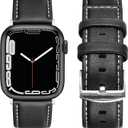 EDIMENS Leather Bands Compatible with Apple Watch 49mm 45mm 42mm 44mm Band Men Women, Vintage Genuine Leather Wristband Replacement Band Compatible for Apple Watch iwatch Series 9 8 7 6 5 4 3 2 1 SE2 (Classic Black Vintage)