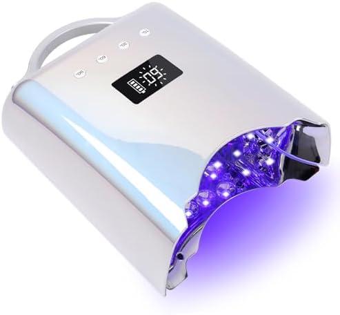 Professional UV LED Nail Lamp, Cordless Rechargeable UV Light for Gel Nails, Fast Curing Gel Nail Light with 4 Timer Setting LCD Display, Auto Sensor and Spacious Interior White