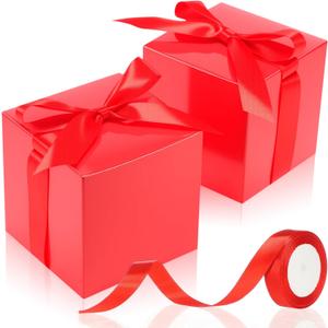 MotiMind 48 Pcs Valentine's Day Gift Boxes with Ribbon Small Party Favor Boxes with Lids Mini Treat Candy Container for Wedding Party Birthday and More (Red,6 Inch)