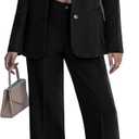 luvamia Pants Suits for Women Dressy 2 Piece Set Business Casual Outfit Professional Long Sleeve Office Work Blazer Sets (X-Large, Black)