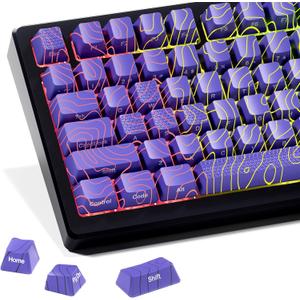 HITIME XVX Shine Through Keycaps w/IMD Tech, Custom Topographic Keycaps 60 75 100 Percent, Purple Key Cap Set 118 Keys Lines Backlit, OEM Profile Side Printed for Keyboards