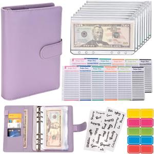 NICOOTHBudget Binder Cash Envelopes A6 Money Saving Binder with Zipper envelopes (Purple)