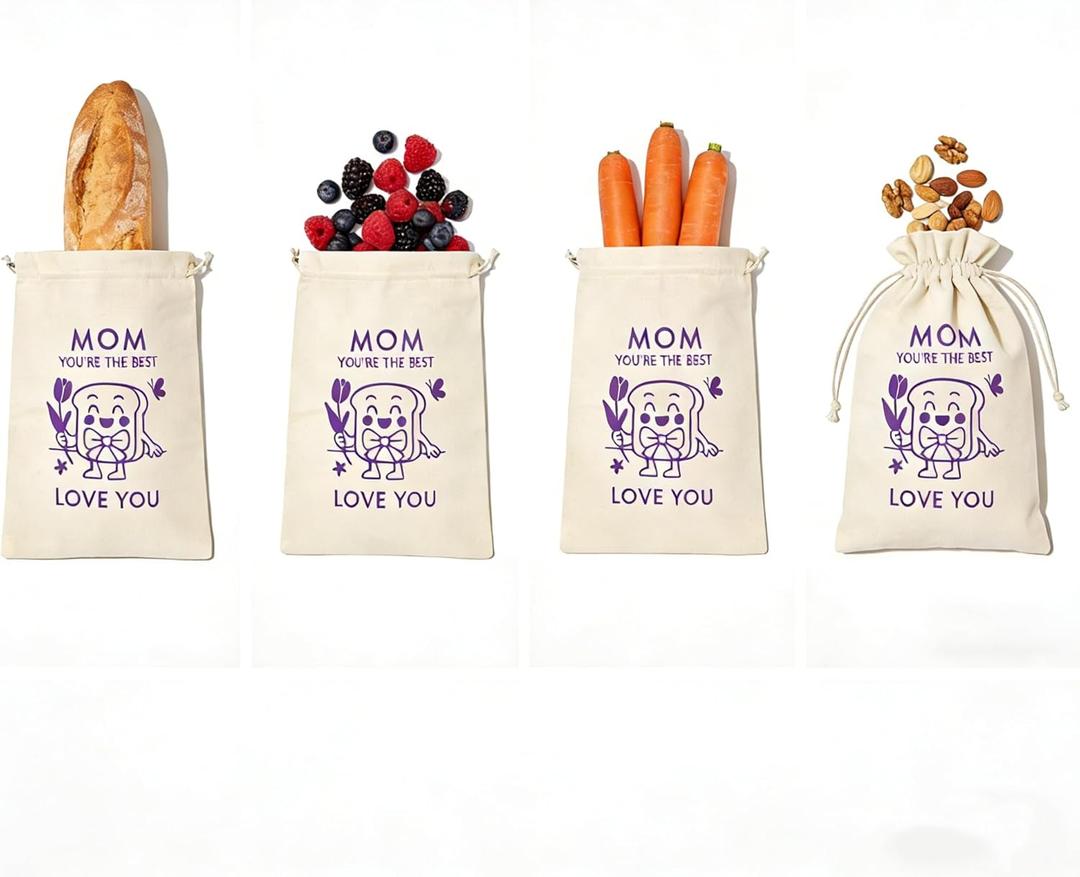 2 Pack Reusable Bread Bags for Moms, Gift for Mom with Mom Youre the Best Print, BPA-Free TPU Liner & Drawstring, Eco-Friendly Linen Storage Bag for Homemade Bread, 11x14 Inch