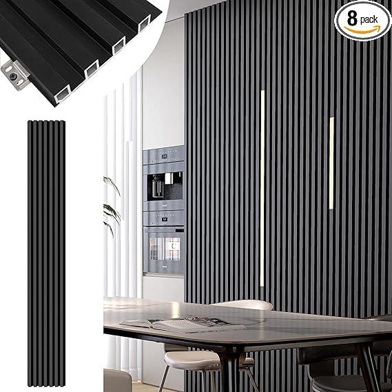 Black Wall Panels for Interior Decor Slat Wall Paneling 96x6in 8Pack for Livingroom Bedroom Modern Black Panels for WallDecor