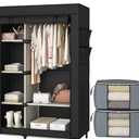 Calmootey Portable Closet Organizers, Clothing Storage, Wardrobe with 6 Shelves and Hanging Rod, NonWoven Fabric Cover with 4 Side Pockets, Black