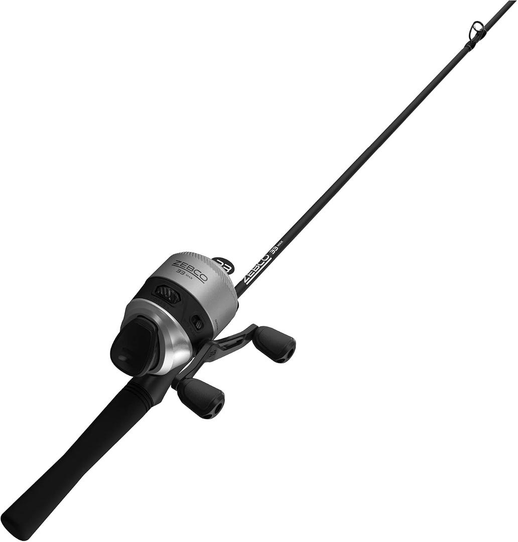 Zebco 33 Spincast Reel and Fishing Rod Combo, 6-Foot 2-Piece Fiberglass Rod with EVA Handle, Quickset Anti-Reverse Fishing Reel with Bite Alert, 60