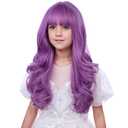 Kids Lavender Wig Child Long Wavy Light Purple Wigs with Bangs Synthetic Wigs for Girls Daily Party Halloween Use