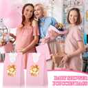 Teenyyou 36 Sets Little Pumpkin Baby Shower Favors 36 Pcs Thanks for Poppin' by to Celebrate Paper Popcorn Bags for Party with 36 Clothes Popcorn Stickers Engaged Container Baby Shower Bags(Pink)