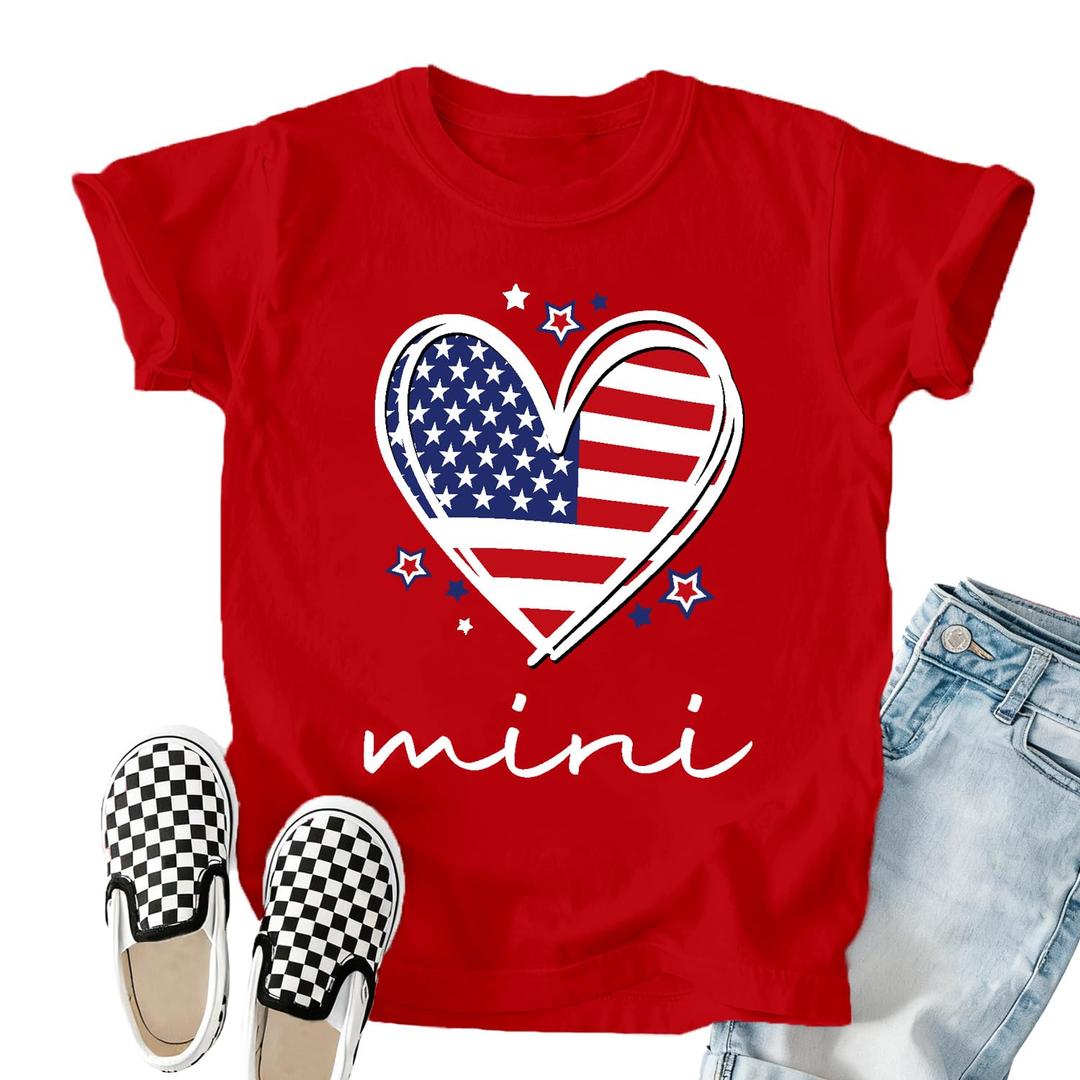 TIEEI 4th of July Shirts American Flag Kids T-Shirt Patriotic Tee Tops (Red)