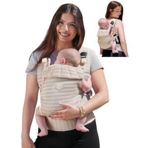 Grownsy Baby Carrier Newborn to Toddler (7-44lbs), Ergonomic & Cozy Wraps with One-Click Buckle, Mesh & Head Support for Hands-Free Comfort, Silver Gray (Almond Beige)