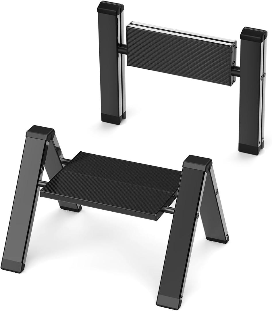 WOA WOA 1 Step Ladder, Lightweight Aluminum Step Stool with Anti-Slip Wide Pedals, No Assembly Required and Foldable Ladder, Safe & Stable for Home, Kitchen, Office, 220 lbs Capacity - Black