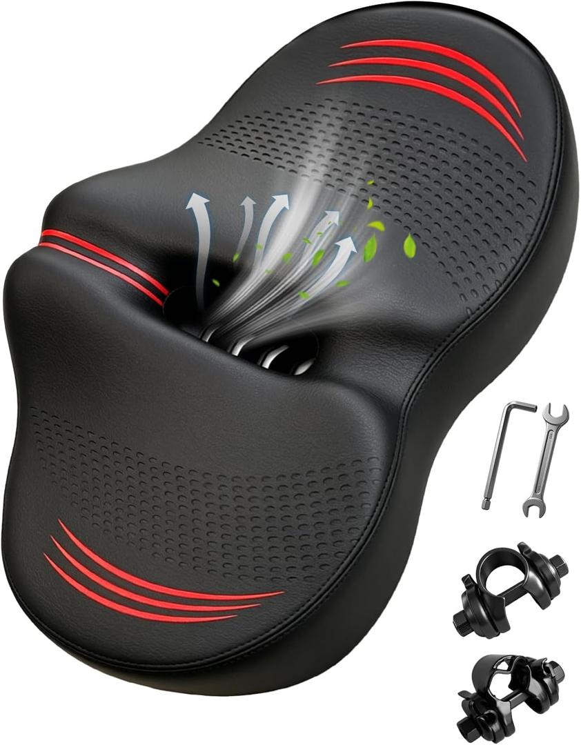 Noseless Oversized Bike Seat Replacement, NEW Comfortable Extra Wide 13.6" Padded Bicycle Seat Cushion for Men and Women, Comfort Bike Saddle for Peloton Bike, Exercise, Cruiser, Mountain Bikes